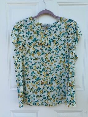 Daniel Rainn Cream Short Sleeve Bird & Floral Print Top